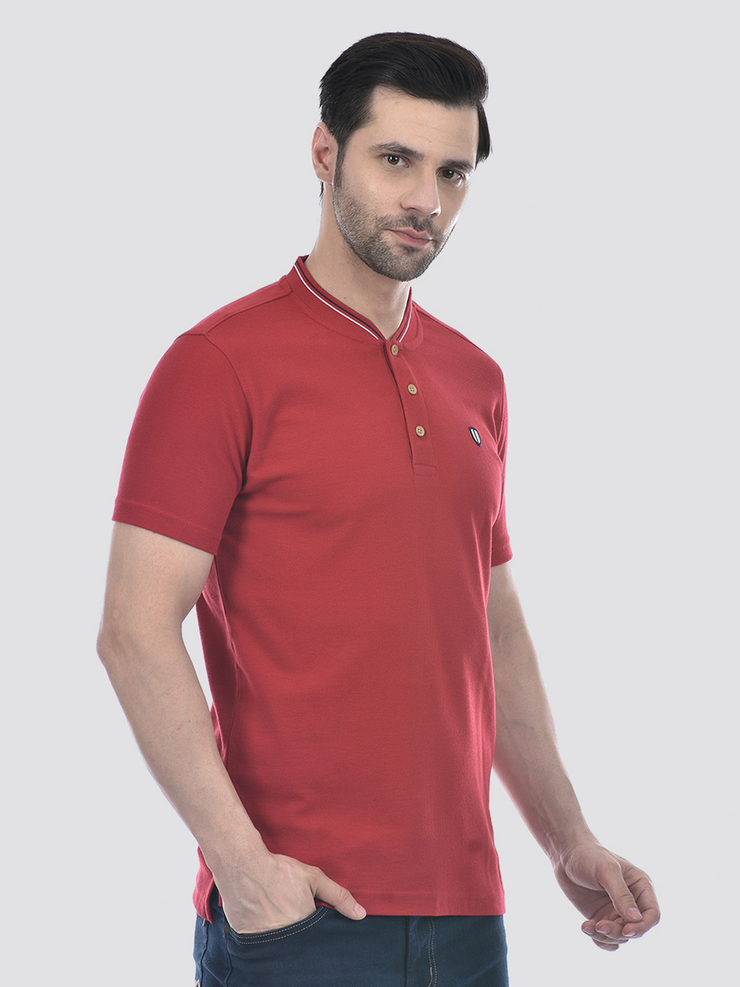 Numero Uno Men Sustainable Red Henley Polo T-Shirt